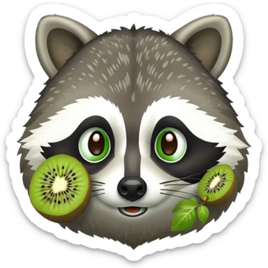 Raccoon head with a kiwi body sticker