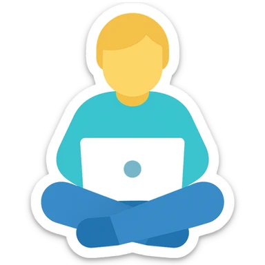 Person sitting with a laptop, flat emoji style, outline with blue and turquoise colors sticker