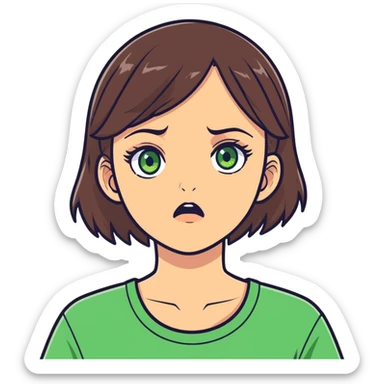 white girl, brunette hair, green eyes shocked  sticker