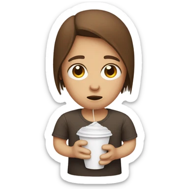 sad friend with paper cup and string brown haired sticker