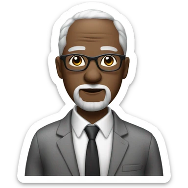 berry sanders with small round face and suit and glasses and buzz cut and small black eyes and small gray beard and small black eyes and wrinkled forehead sticker