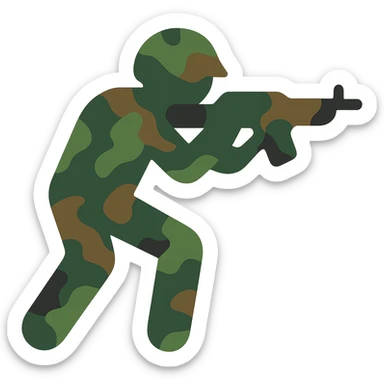 Convert to color: call of duty icon, camouflage pattern, action vibe, strong silhouette, use green, brown, and black, keep background transparent sticker