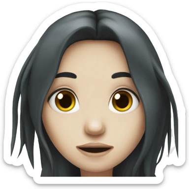 Pale girl with long black hair hungry  sticker