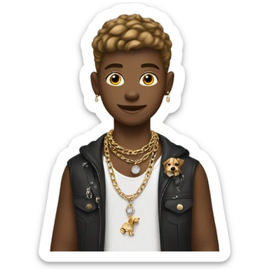stylish boy with dog jewelry sticker