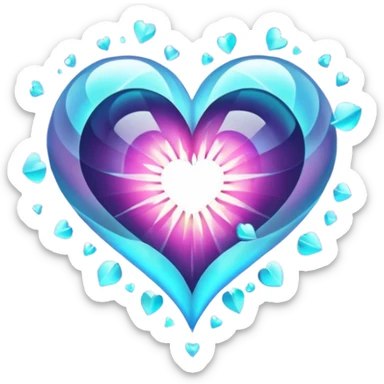 Heart split into orbiting fragments, gravity bending sticker