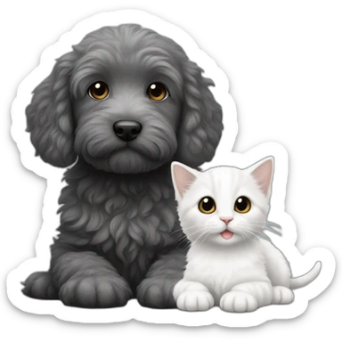 White grey kitten with black labradoodle sticker