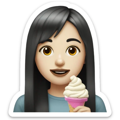 Portrait Girl pale skin with long black  bangs eating icecream  sticker