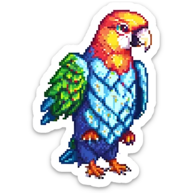 animated parrot, bright colors, pixel art style sticker