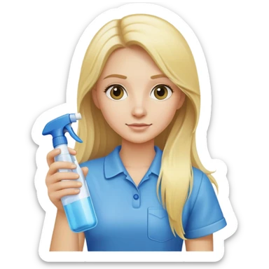 Cleaning girl with long blonde hair and holding a spray bottle  sticker