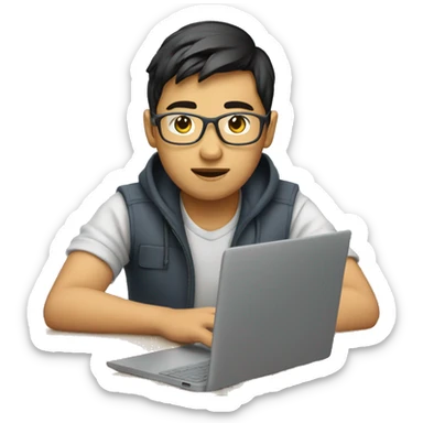 Young asian software engineer coding in front of a laptop sticker