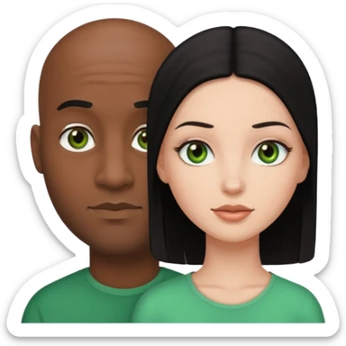 Black bald guy with brown eyes & a white girl balcky hair with green eyes  sticker