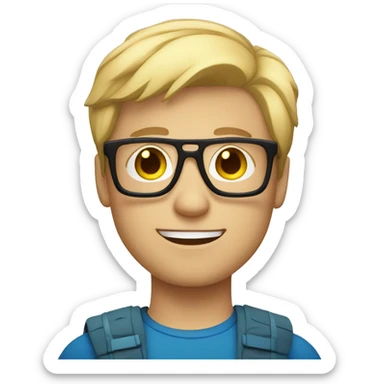superhero boy with medium short blond hair with glasses sticker