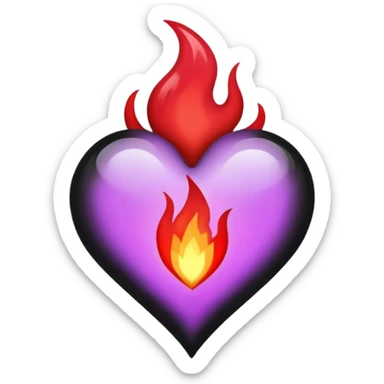 Light purple, red and black flame heart sticker