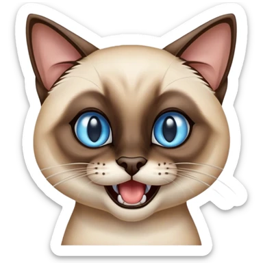A sleek Siamese cat with a wide open mouth, meowing loudly, expressive face, cartoon style, transparent background. sticker