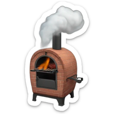 a meat smoker in the backyard billowing smoke from its chimney sticker