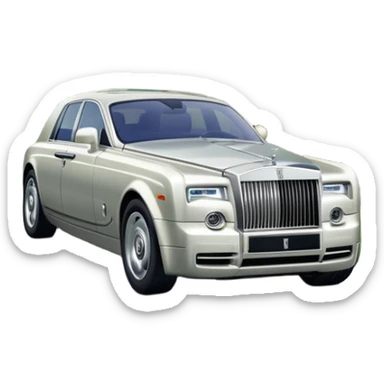 Rolls-Royce Phantom (2022) – cinematic-realistic Rolls-Royce Phantom emoji, its polished silver frame glistening under the sun as it glides down a winding, tree-lined road. The iconic Spirit of Ecstasy hood ornament stands proudly, the V12 engine hums silently as the car cuts through the serene countryside, embodying elegance and power. sticker
