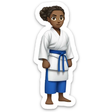 judo athlete blue robe, serious face, hair in a bun sticker