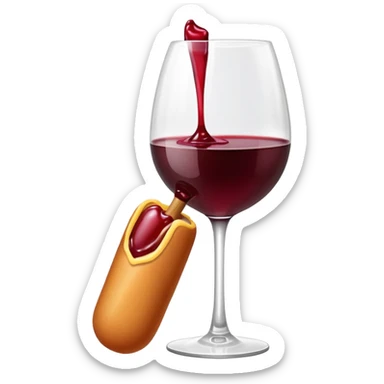A corndog dipped in a full wine glass sticker