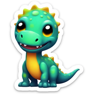 Neon paint splotched cute Dino   sticker
