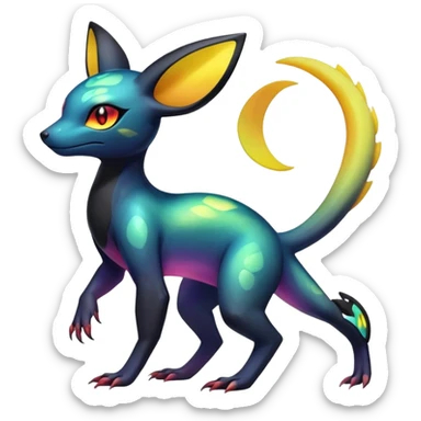 Colorful Iridescent Exotic Salandit-Aurorus-Umbreon-Fakémon-hybrid-creature (full body)  sticker