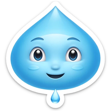 A single water droplet emoji, iPhone emoji style, glossy and smooth, cartoonish, vibrant sky blue color, high detail, simple and cute design, isolated on white background, centered composition


 sticker
