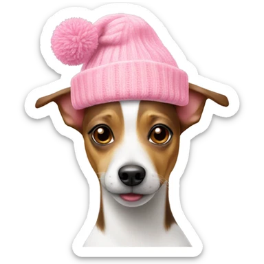 rat terrier wearing a pink beanie sticker