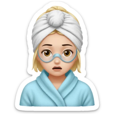 scared girl with bath towels and eye mask sticker