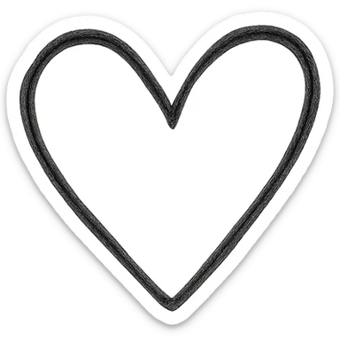 minimalist hand drawn black outline of a heart with a slightly uneven, organic shape, white clean background sticker