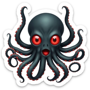 aggressive 8-tentacled black cyclops alien emoji, black body, one big evil red eye in the middle, tentacles raised in attack, no arms or legs, match attached references sticker