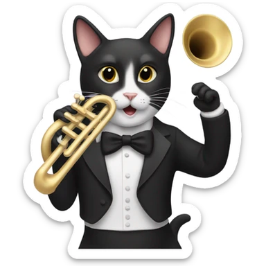 Tuxedo cat playing the trumpet sticker