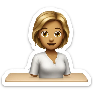 une fille avec une peau lanche cheveux moyenne , qui est devant un pc apple  sticker