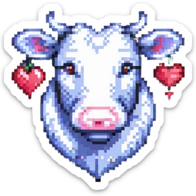 small and iconic pixel art cow heart, no background sticker