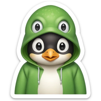 A cute penguin with a frog hoodie sticker