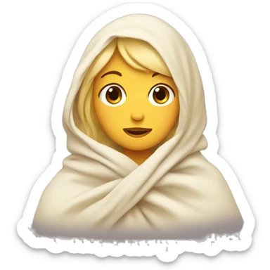 Blonde girl wrapped in big blanket over head sticker