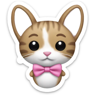 Cat plushie in a bunny costume with pink bow tie sticker