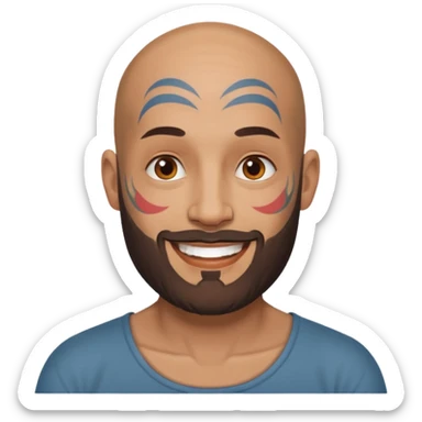 bald bearded man with face tattoo sticker