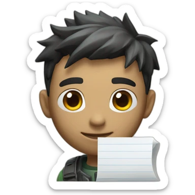 A boy Write Fortnite on the paper sticker