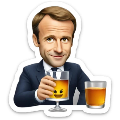Emmanuel Macron en train de boire un verre  whisky sticker