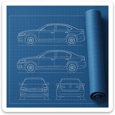 blueprint roll of a car in general style sticker