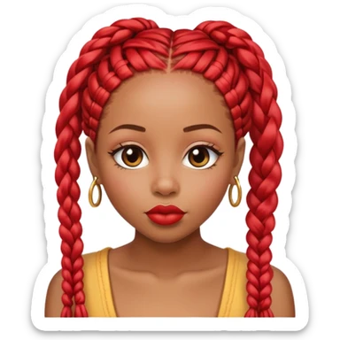 Afrolatina with red long box braids giving a kiss sticker