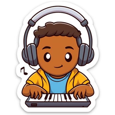 brown boy listening to music with headphones on Spotify sticker
