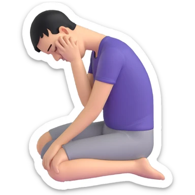 person with a headache, sitting with head down, pain lines sticker