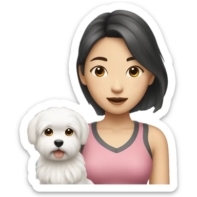 Asian girl with small white fluffy dog sticker