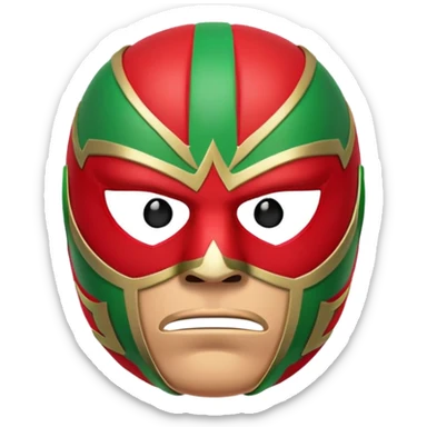 sad face emoji with a red and green luchador mask sticker