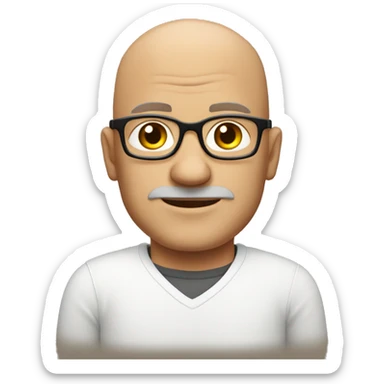 bald middle-age man with square eyeglasses in a white long sleeve sticker