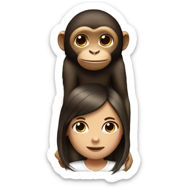 monkey on shoulder of girl with dark brown long straight hair sticker