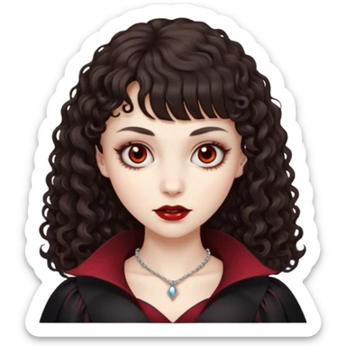 vampire feminine and with bangs  dark brown hair  curly hair  sticker