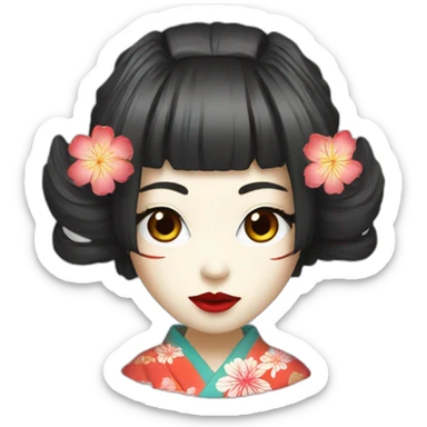 hot-girl-noh-mask-longhair-japanese-kimono sticker
