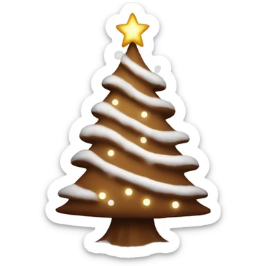 Brown colored Christmas tree with snow on it and lights sticker