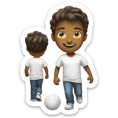 smiling boy in white shirt dribbling sticker
